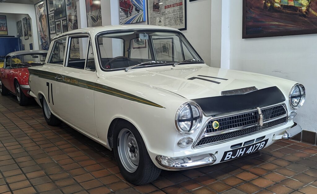 1964 Ford Lotus Cortina Mk1 in Ermine White with Sherwood Green flash