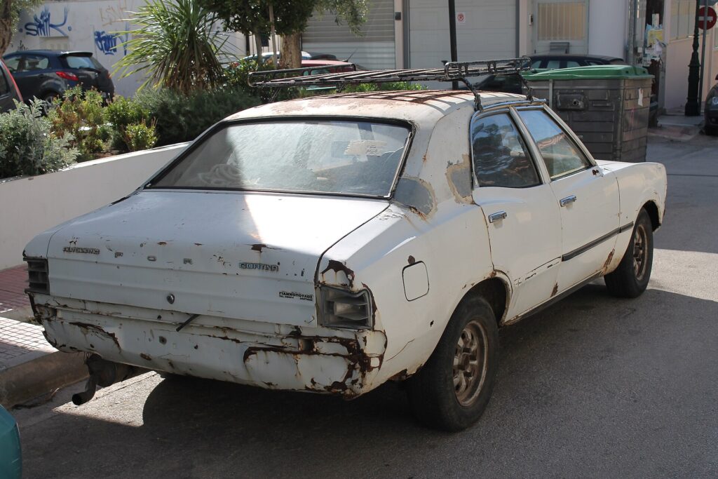 Heavily rusted 1973 to 1976 Ford Cortina Mk3 with extensive bodywork corrosion