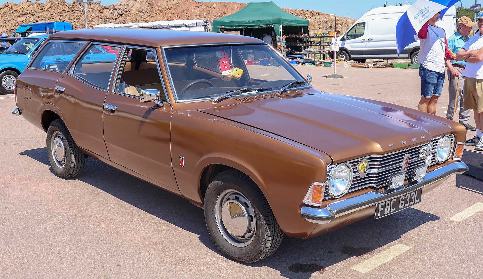 1972 Ford Cortina Mk3 1600 Base Estate front view in white showing the Coke-bottle styling that defined the generation