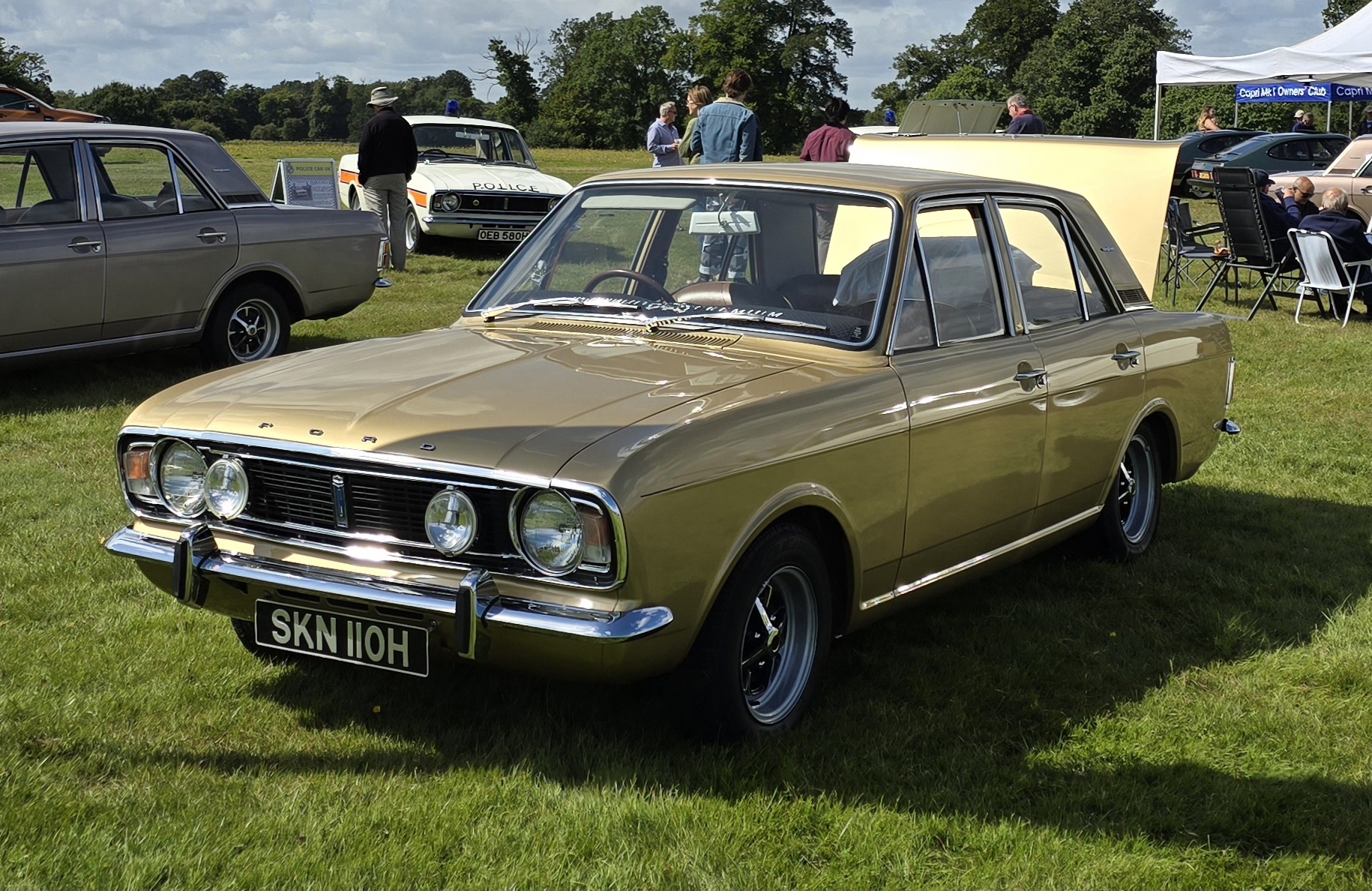 1969 Ford Cortina Mk2 1600E showing the executive trim with chrome accents and original Rostyle wheels