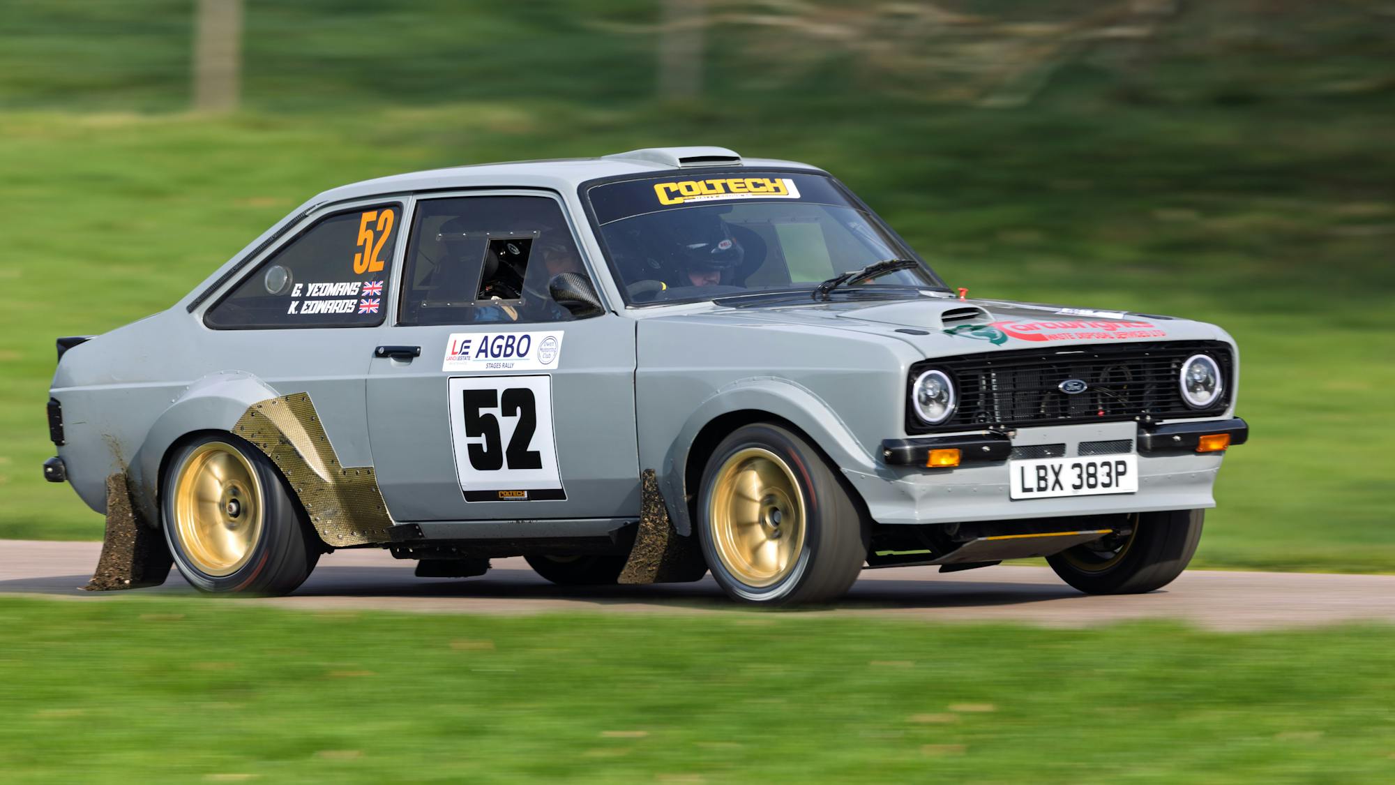 Ford Escort rally car racing on a dirt stage — the rally pedigree that built the Escort RS legend