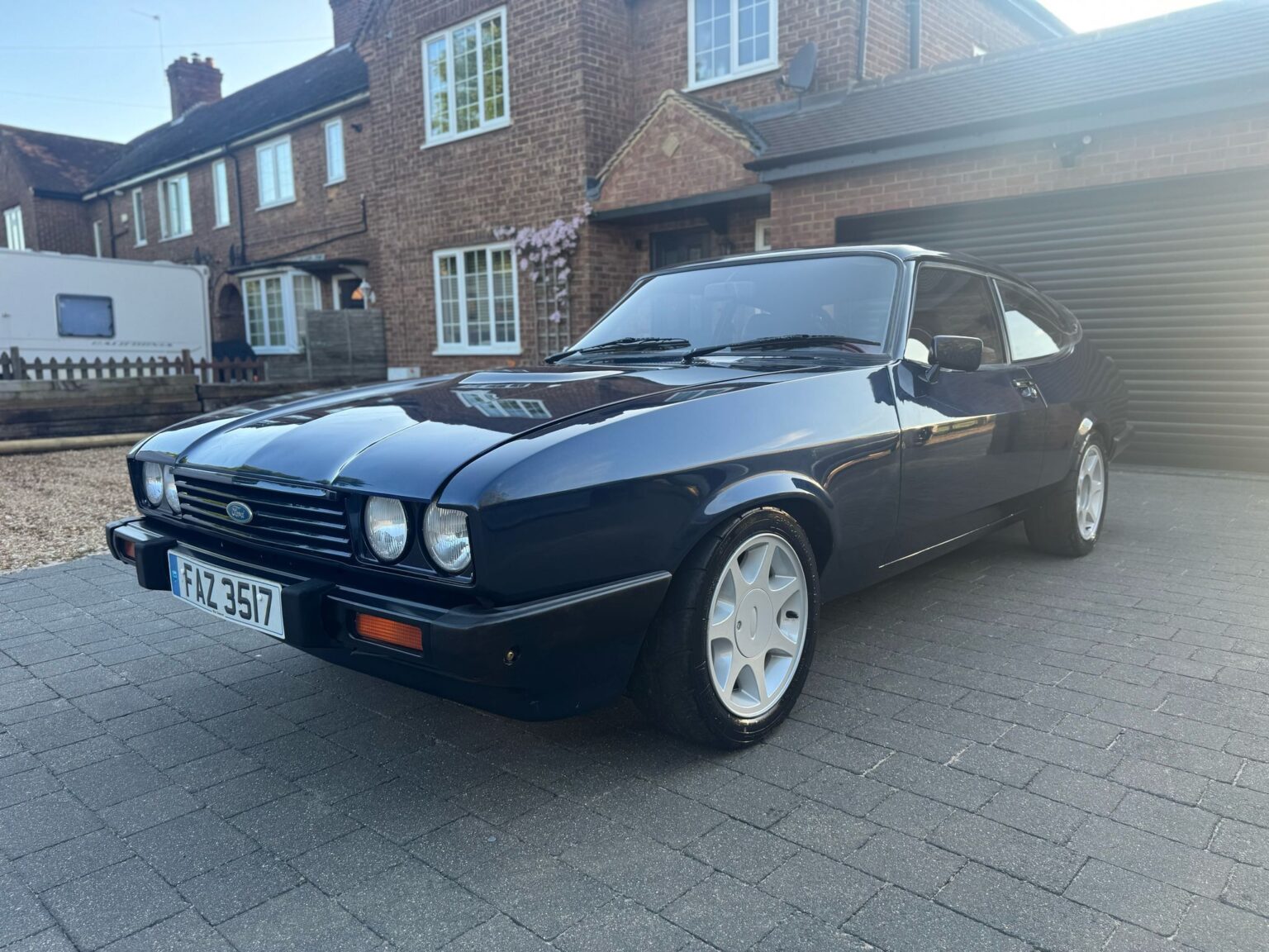Ford Capri full respray in dark blue on a driveway, Top Touch Coachworks near Milton Keynes