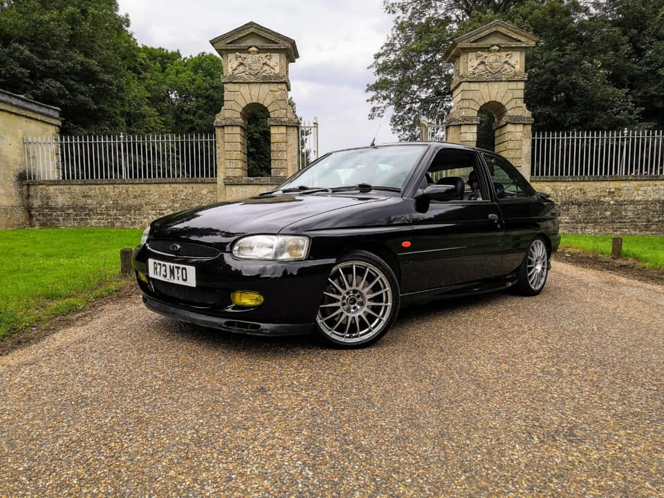 1998 Ford Escort GTI front three-quarter view with multi-spoke alloys – Alex Cox's personal build near Milton Keynes
