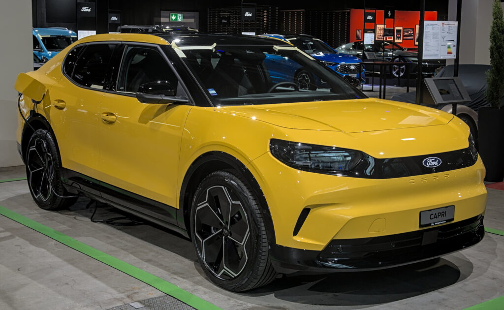 2024 Ford Capri EV at Auto Zurich — the electric crossover SUV built on the Volkswagen MEB platform at Ford's Cologne plant