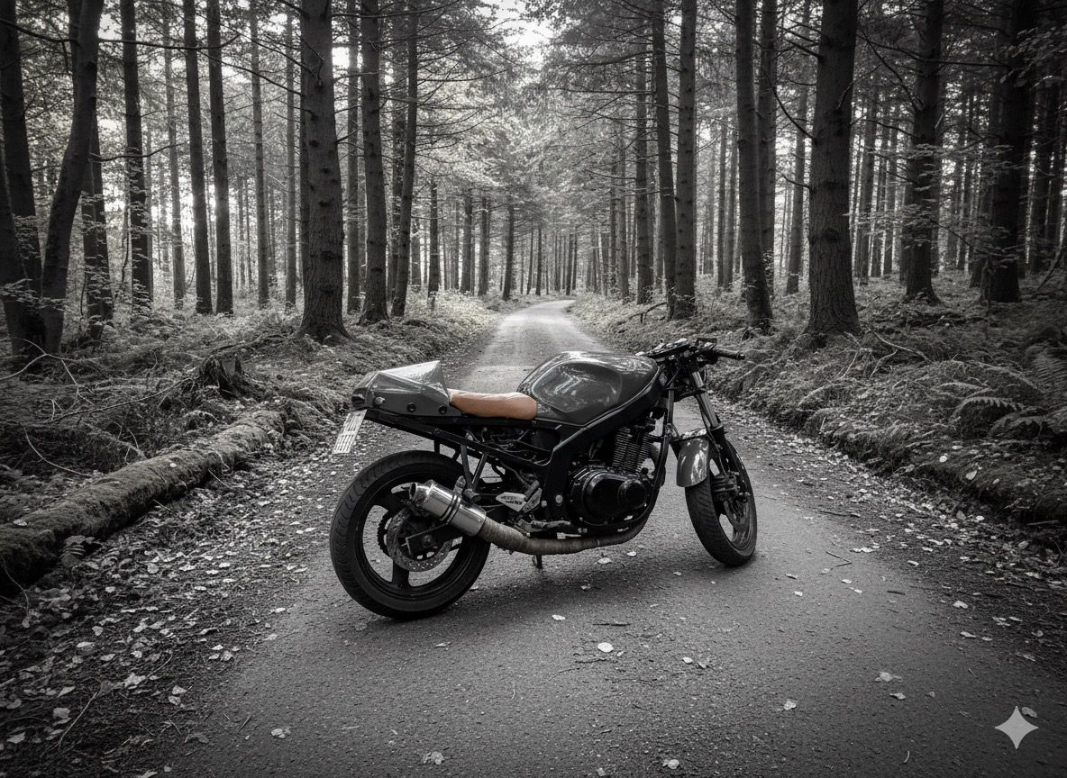 The finished GS500F cafe racer tribute build — in memory of John Fraser Cox