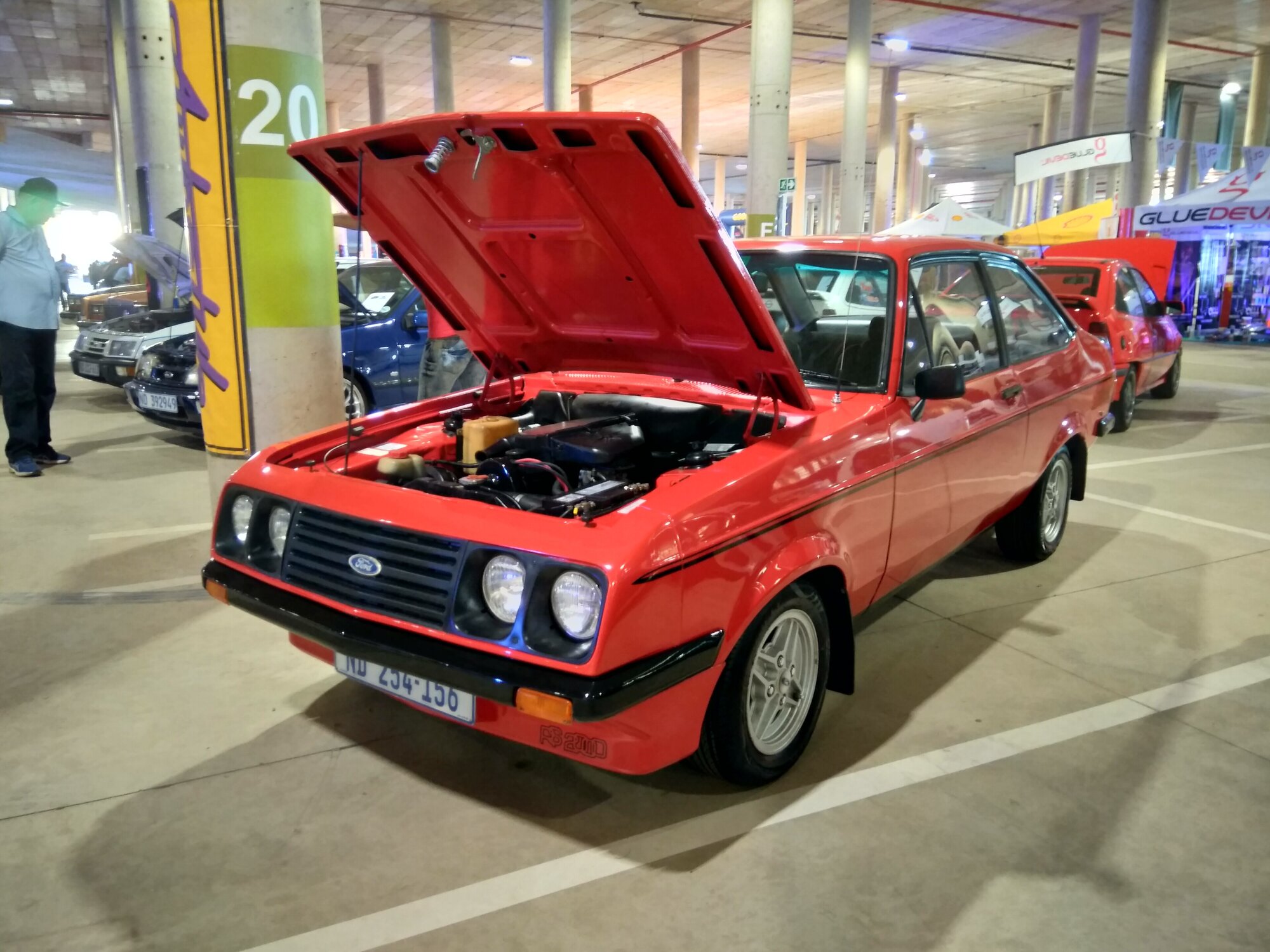 Ford Escort Mk2 RS2000 with the distinctive droop-snoot polyurethane nose and quad headlamps — around 25,000 built